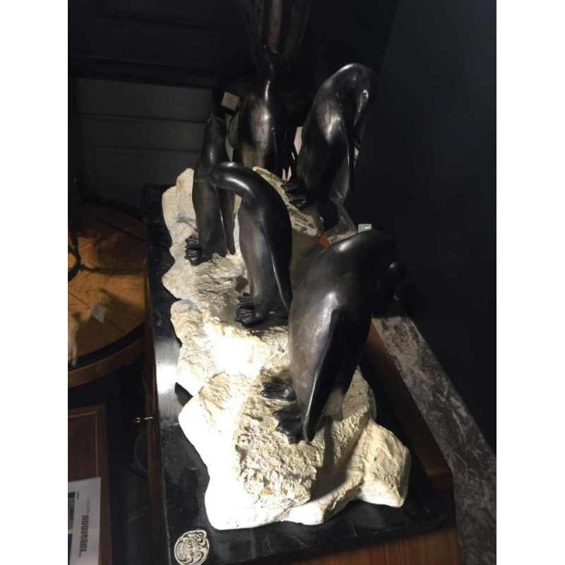 Animal sculpture "Penguins" Art Deco in metal and terracotta - circa 1930