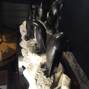 Sculpture animalière "Pingouins" Art Déco - régule & terre cuite - circa 1930