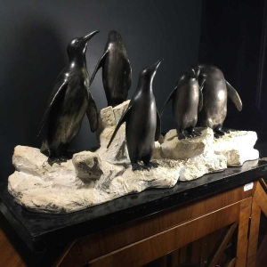 Animal sculpture "Penguins" Art Deco in metal and terracotta - circa 1930