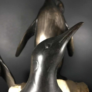 Animal sculpture "Penguins" Art Deco in metal and terracotta - circa 1930