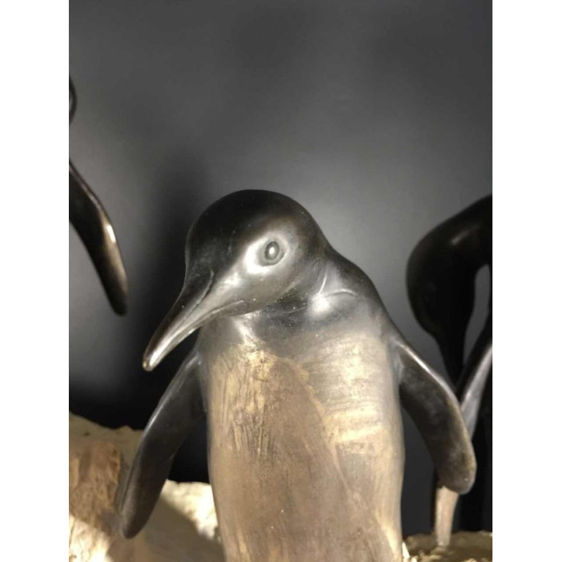 Animal sculpture "Penguins" Art Deco in metal and terracotta - circa 1930