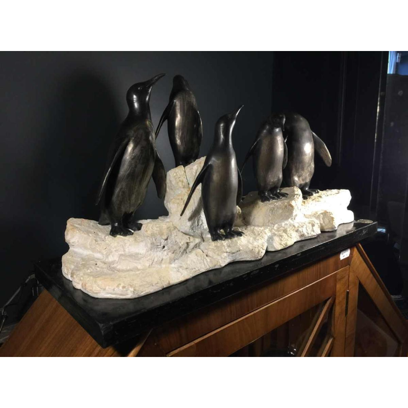 Animal sculpture "Penguins" Art Deco in metal and terracotta - circa 1930