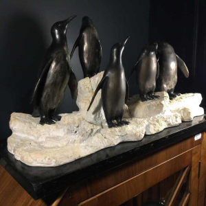 Sculpture animalière "Pingouins" Art Déco - régule & terre cuite - circa 1930