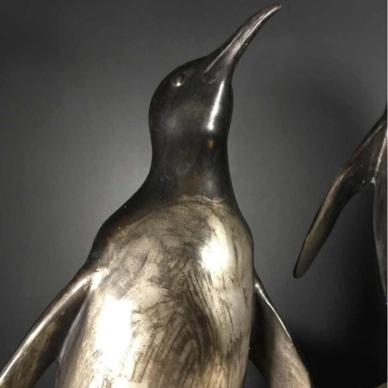 Animal sculpture "Penguins" Art Deco in metal and terracotta - circa 1930