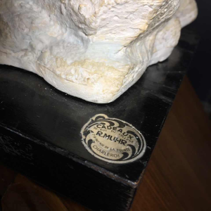 Art Deco dierenbeeld "Penguins" in meta en terracotta - circa 1930