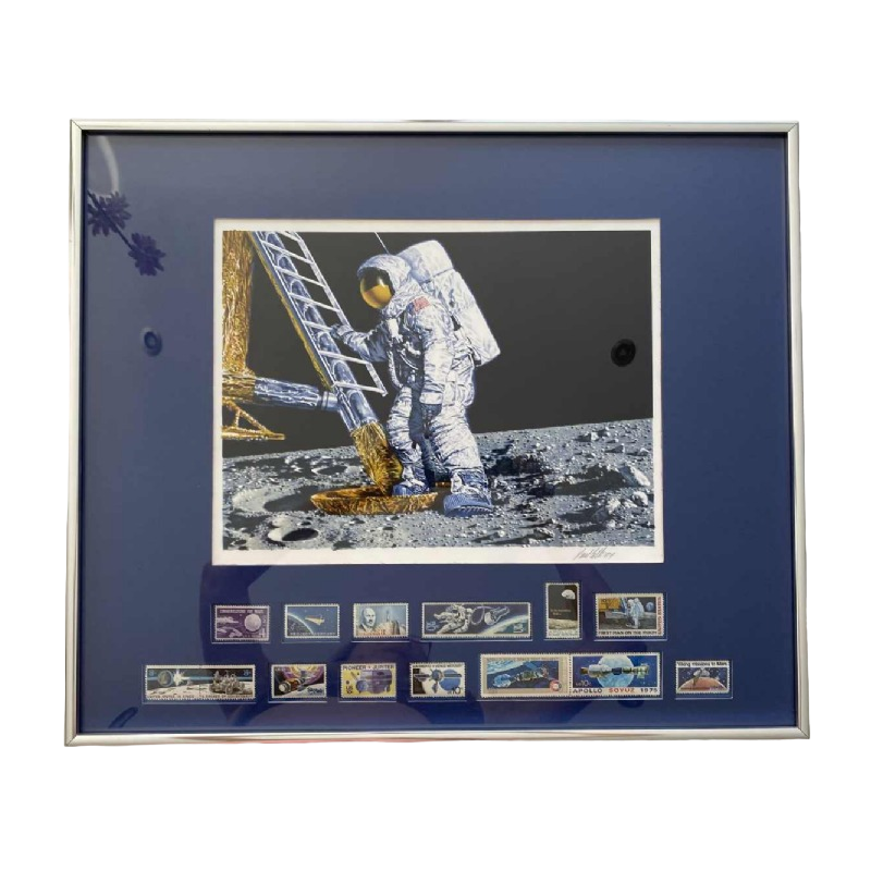 PAUL CALLE 'The Conquest of Space' lithographie sur papier et timbres, 1979