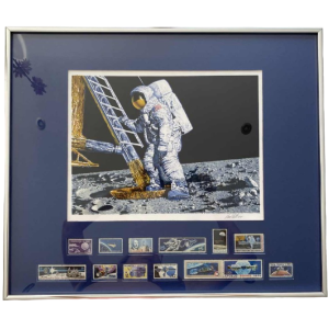 PAUL CALLE 'The Conquest of Space' lithographie sur papier et timbres, 1979