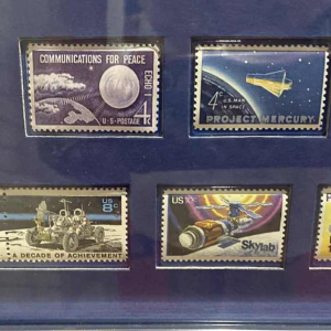 PAUL CALLE 'The Conquest of Space' lithograph and stamps on paper, 1979