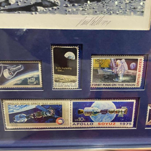 PAUL CALLE 'The Conquest of Space' lithographie sur papier et timbres, 1979