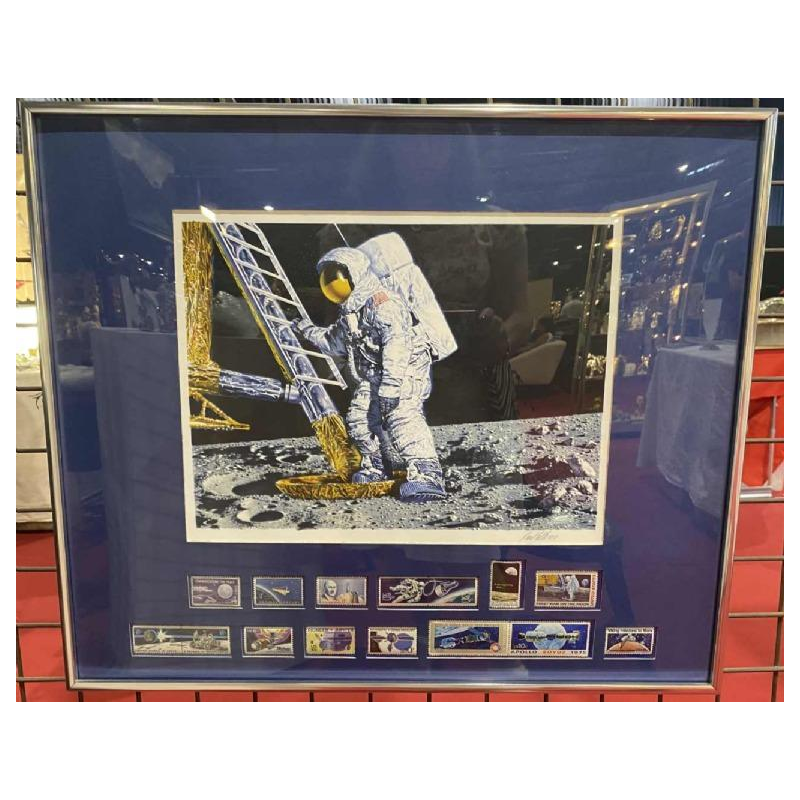 PAUL CALLE 'The Conquest of Space' lithographie sur papier et timbres, 1979