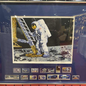 PAUL CALLE 'The Conquest of Space' lithographie sur papier et timbres, 1979