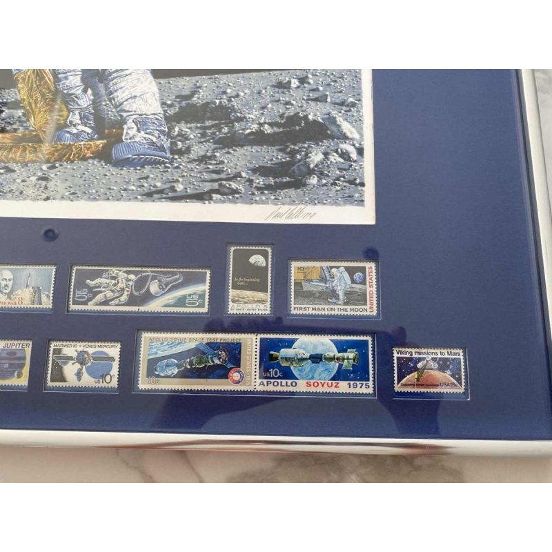 PAUL CALLE 'The Conquest of Space' lithograph and stamps on paper, 1979