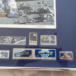 PAUL CALLE 'The Conquest of Space' lithograph and stamps on paper, 1979