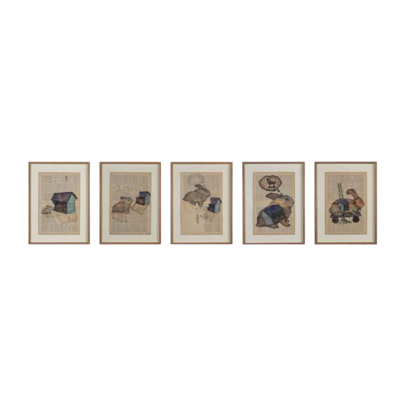 Once upon a time, Bilal Bahir, series of 5 works, mixed media on paper, 2020