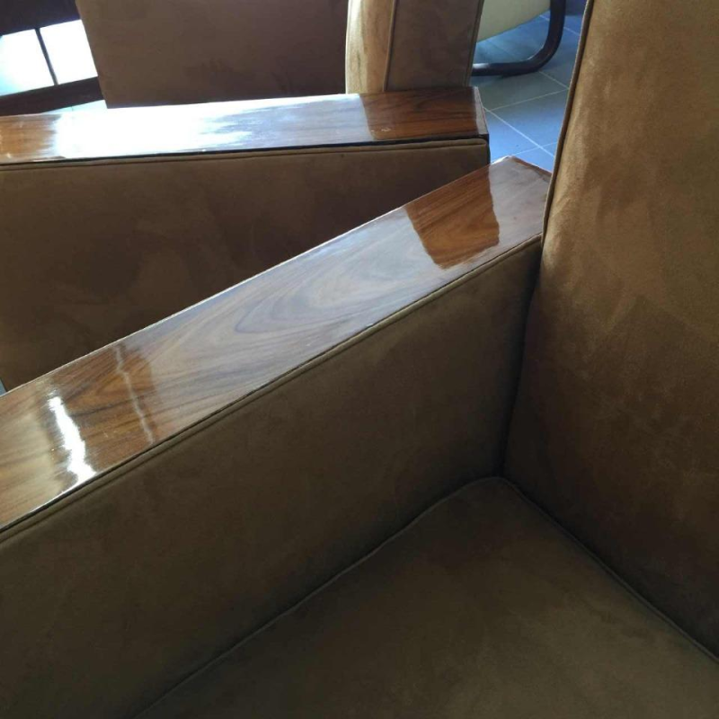 Pair of Modernist Cubist Art Deco Clubs / Armchairs, Alcantara Walnut, 1930s