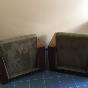 Paire de Clubs / Fauteuils Art Déco Cubistes Modernistes, Alcantara Noyer, 1930