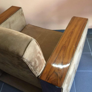 Pair of Modernist Cubist Art Deco Clubs / Armchairs, Alcantara Walnut, 1930s