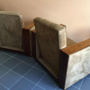 Paire de Clubs / Fauteuils Art Déco Cubistes Modernistes, Alcantara Noyer, 1930