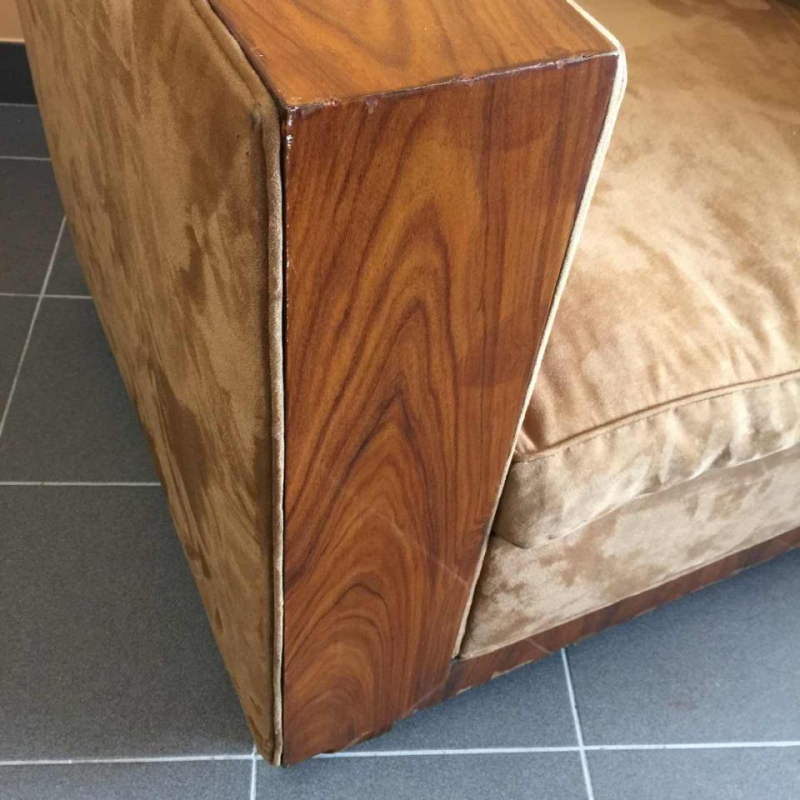 Pair of Modernist Cubist Art Deco Clubs / Armchairs, Alcantara Walnut, 1930s