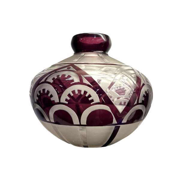 Delatte, rare Art Deco acid-etched vase, mauve lined 1925