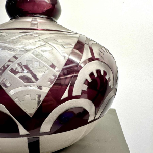 Delatte, rare vase Art Déco dégagé à l'acide, doublé mauve 1925