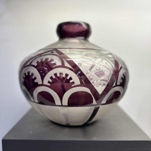 Delatte, rare Art Deco acid-etched vase, mauve lined 1925