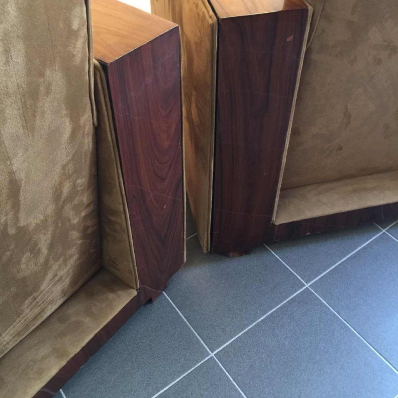 Pair of Modernist Cubist Art Deco Clubs / Armchairs, Alcantara Walnut, 1930s