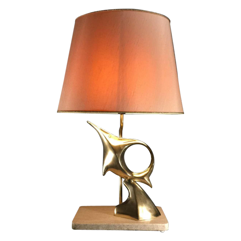 Lampe à poser / sculpture, poisson / oiseau, bronze et laiton, Design 1960