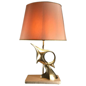 Tafel Lamp / Sculptuur, vis / vogel, brons en messing, modernistisch Design 1960