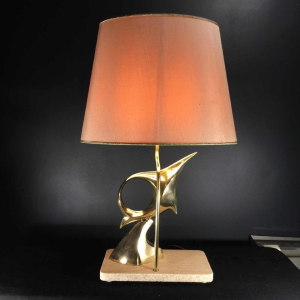 Lampe à poser / sculpture, poisson / oiseau, bronze et laiton, Design 1960
