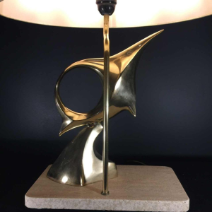 Lampe à poser / sculpture, poisson / oiseau, bronze et laiton, Design 1960