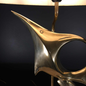 Tafel Lamp / Sculptuur, vis / vogel, brons en messing, modernistisch Design 1960