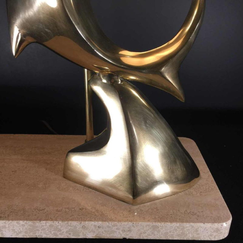 Tafel Lamp / Sculptuur, vis / vogel, brons en messing, modernistisch Design 1960