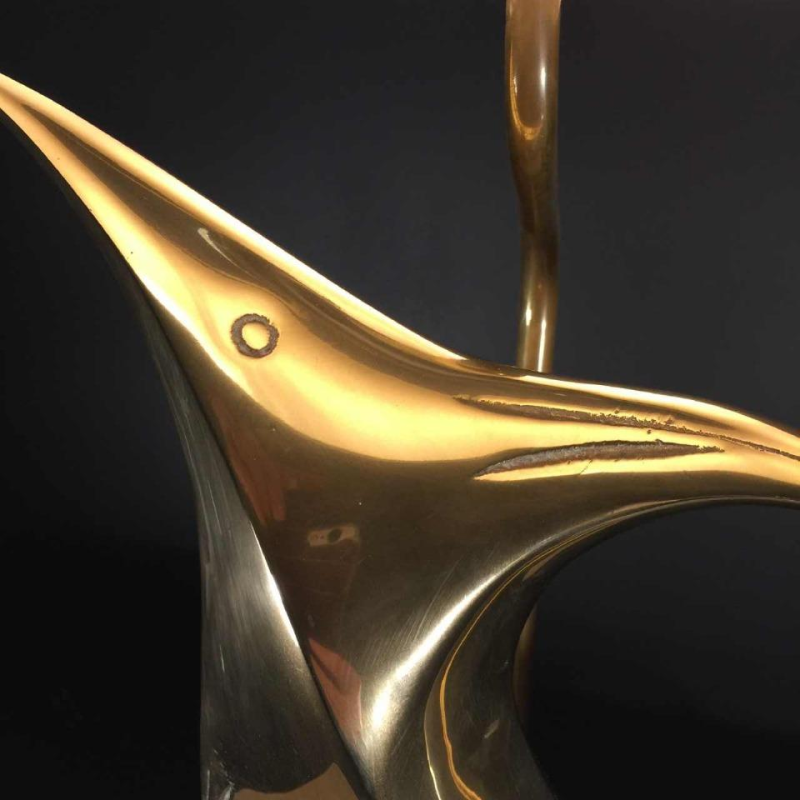 Tafel Lamp / Sculptuur, vis / vogel, brons en messing, modernistisch Design 1960