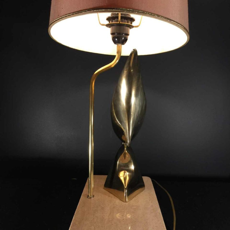 Lampe à poser / sculpture, poisson / oiseau, bronze et laiton, Design 1960