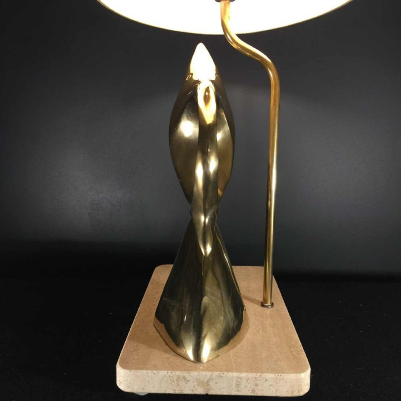 Tafel Lamp / Sculptuur, vis / vogel, brons en messing, modernistisch Design 1960