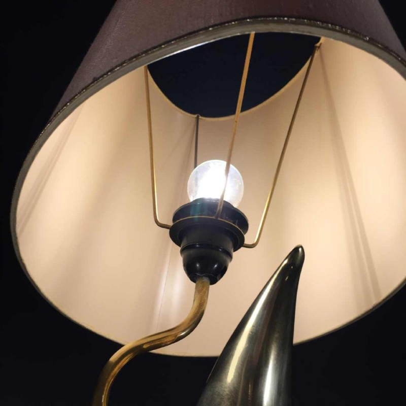 Table lamp / Sculpture, fish / bird, bronze and brass, Modernist Design 1960