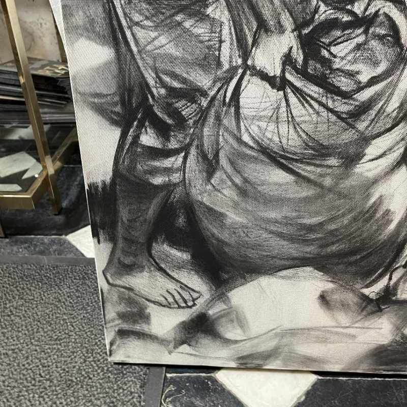 DENIS MATEMO "Market scene", Charcoal on canvas in 2016