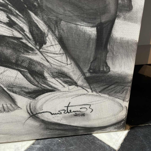 DENIS MATEMO "Market scene", Charcoal on canvas in 2016