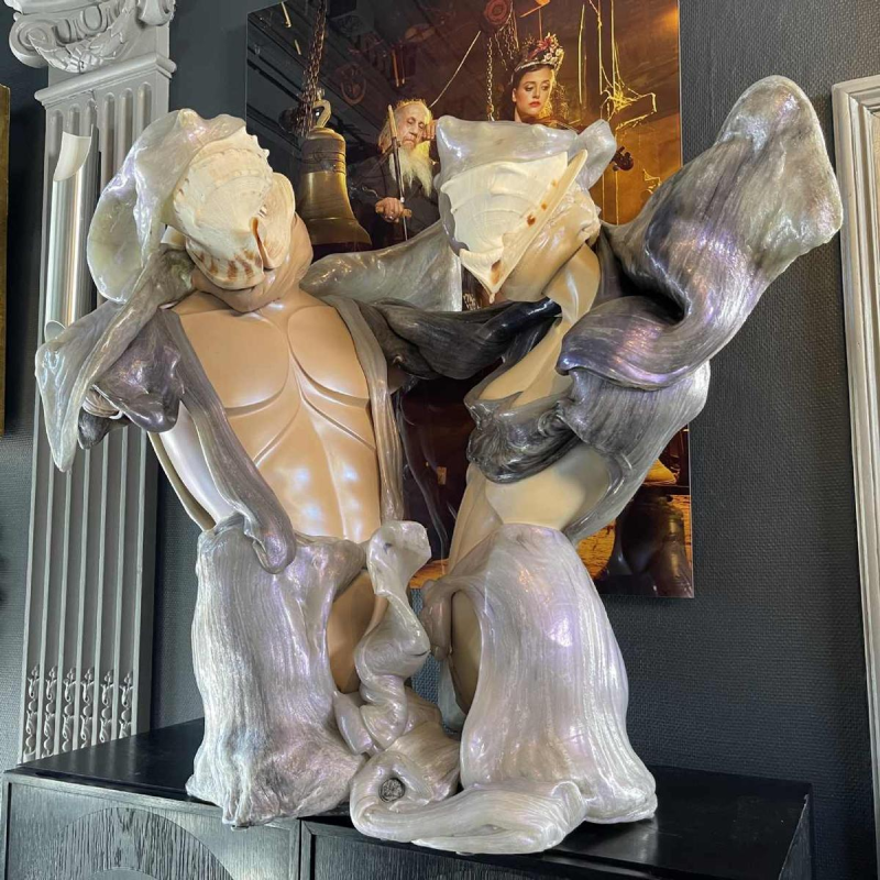 REMO PINTUS 'Couple with shells' Fantastic Surrealist Polystirolo Sculpture, 70s