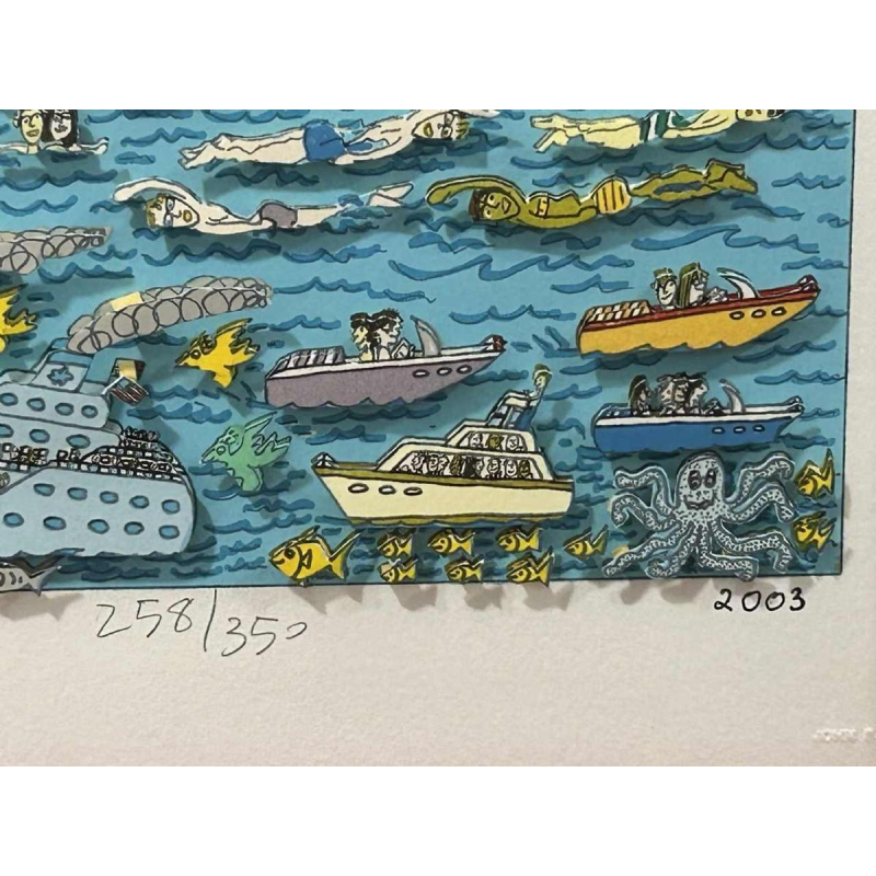 James Rizzi The last stop is Coney island, 3D zeefdruk gesigneerd, genummerd 258/350, gedateerd 2003