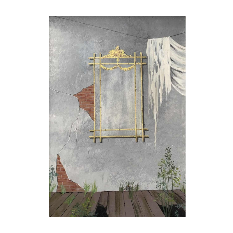 Gaston Bogaert De spiegel surrealistisch schilderij, olieverf op paneel