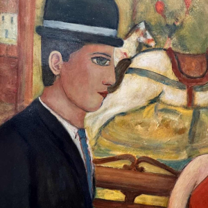 Marcel HOCQ " Lovers on a festive day " painting oil on panel