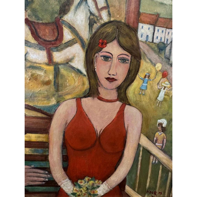 Marcel HOCQ " Les amoureux un jour de fête " peinture huile sur panneau
