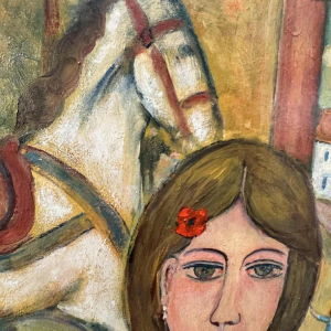 Marcel HOCQ " Geliefden op een feestelijke dag " schilderij olieverf op paneel