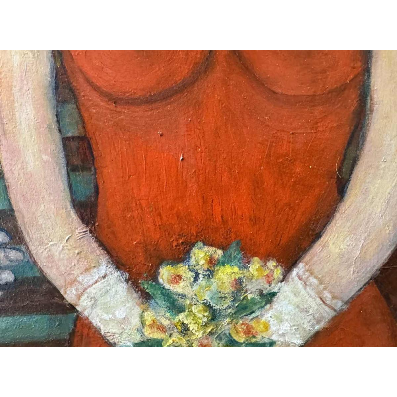 Marcel HOCQ " Geliefden op een feestelijke dag " schilderij olieverf op paneel