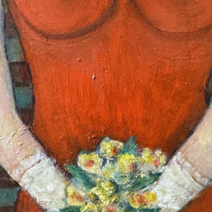 Marcel HOCQ " Geliefden op een feestelijke dag " schilderij olieverf op paneel