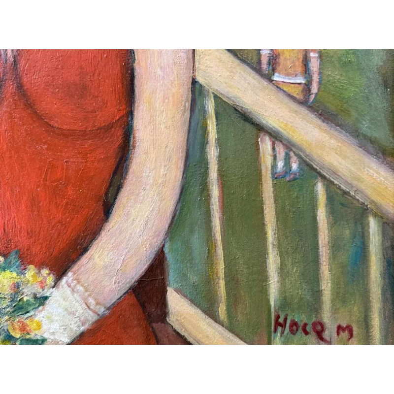 Marcel HOCQ " Geliefden op een feestelijke dag " schilderij olieverf op paneel