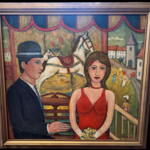 Marcel HOCQ " Lovers on a festive day " painting oil on panel