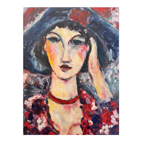 Marcel HOCQ (1933-2021): "La femme au chapeau» peinture huile sur panneau